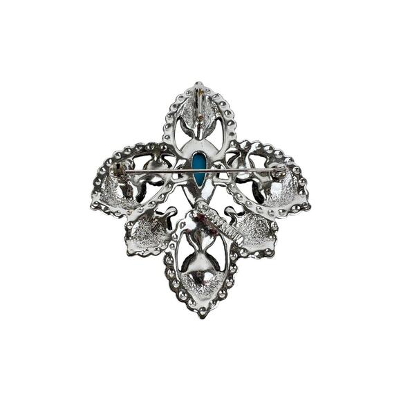 Sarah Coventry Imperial Brooch Pendant Faux Turquoise Purple Stones Silver Tone - Picture 3 of 9